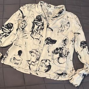 Vintage Ivory and Black Silk Blouse